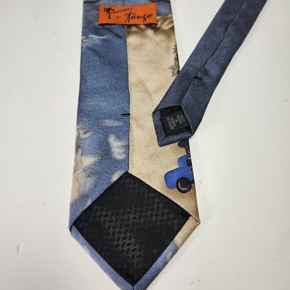 Tropicals by Tango Necktie Men's 100% Silk Tie Tropical Beach Scene Cars Ocean - Picture 5 of 11